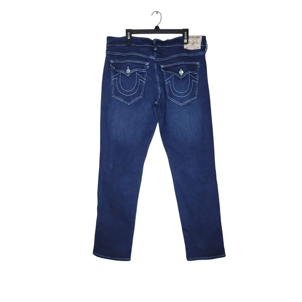 True Religion Jeans 36x31 Geno Relaxed Slim Dark Wash Stretch Flap Thick Stitch